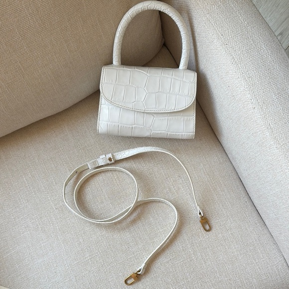 BY FAR Elegant White Croc-Embossed Mini Bag